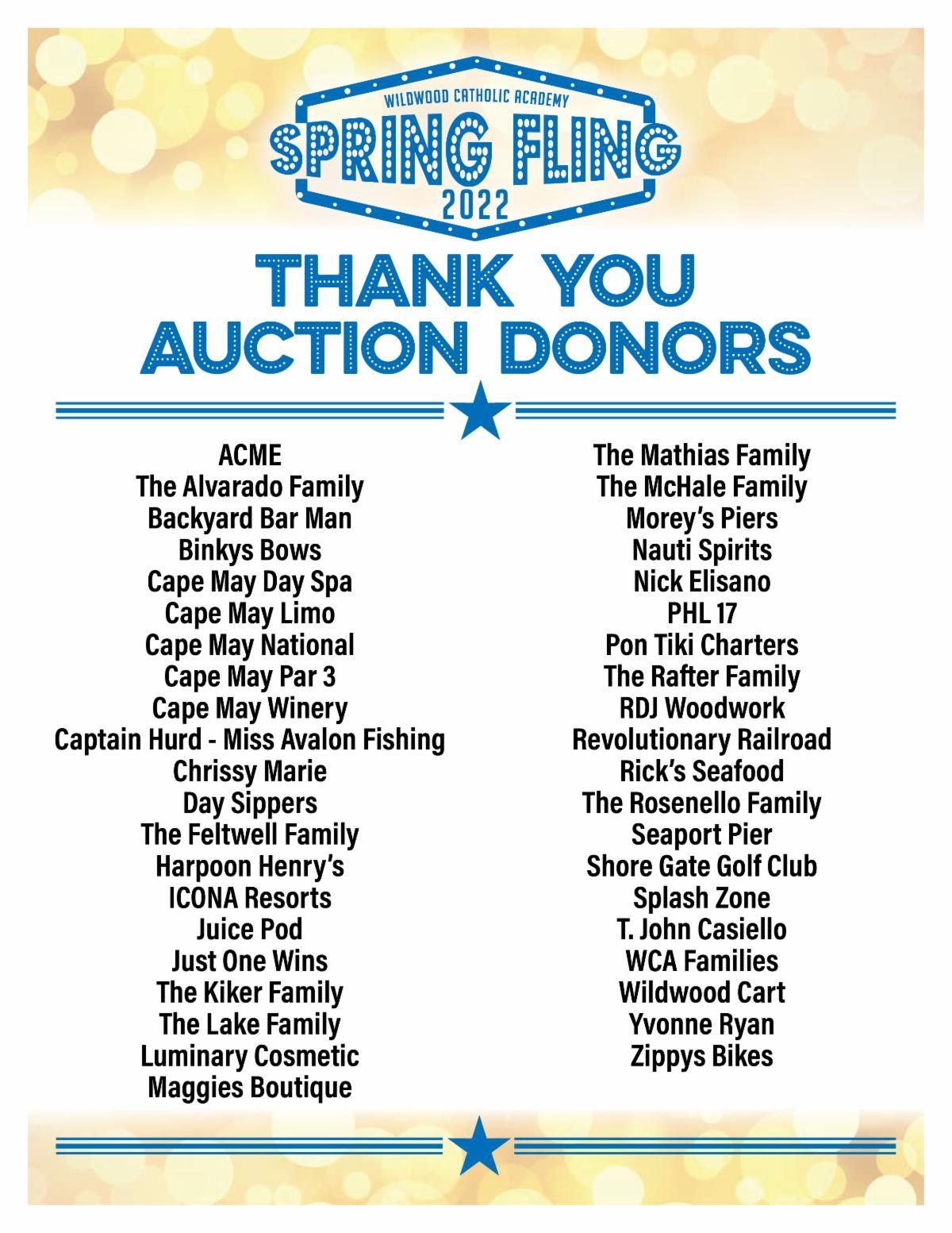 Spring Fling Auctin Donors 2022